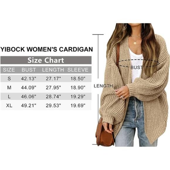 Womens Oversized Long Sleeve Open Front Cardigan Sweaters Brown - Picture 6 of 6